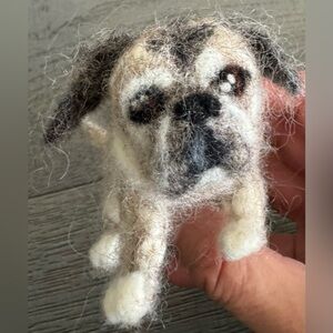 Handmade 4" Wool Pug Figurine